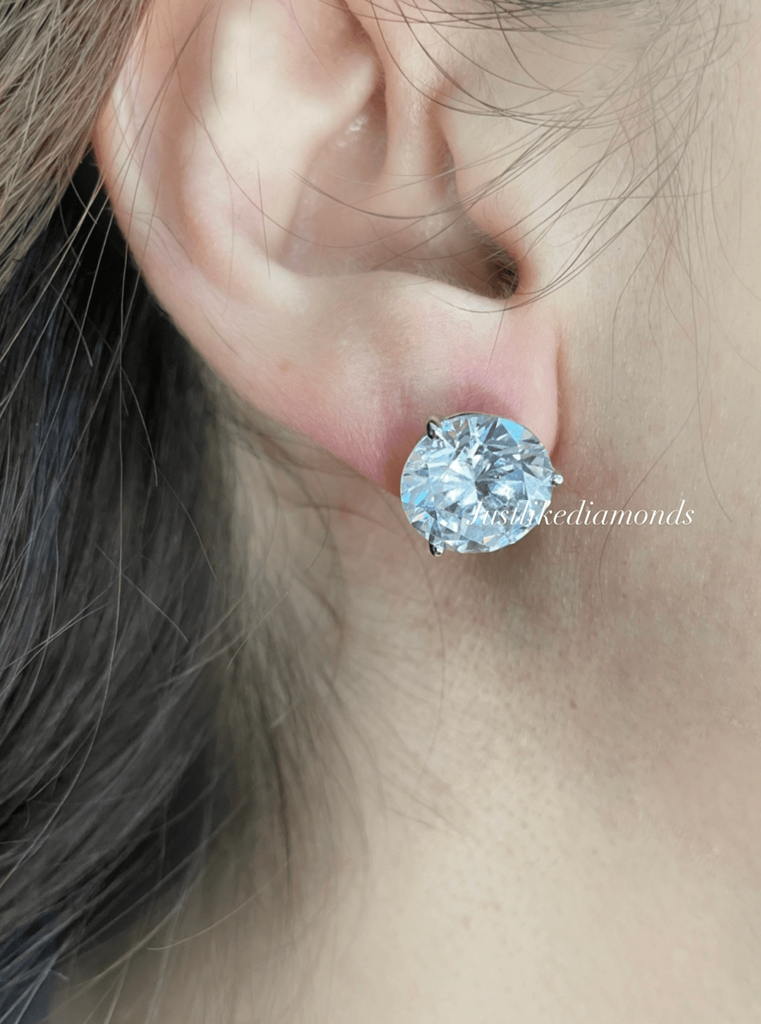 3 prongs round studs 12 mm أقراط السوليتير الدائري - just like diamonds
