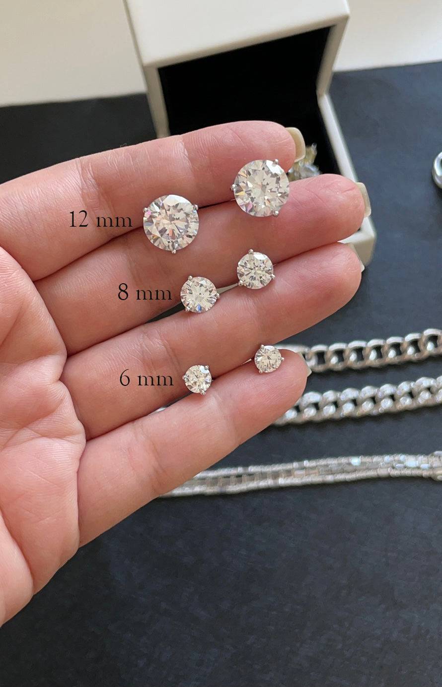 3 prongs round studs 6mm أقراط السوليتير الدائري - just like diamonds