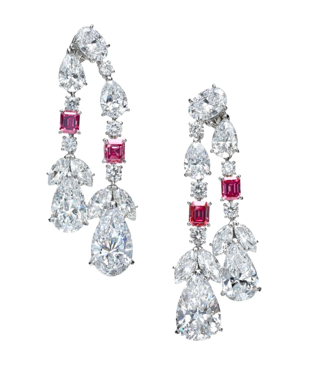 Two lines pink radiant earrings أقراط الراديانت الزهريه من صفين - just like diamonds
