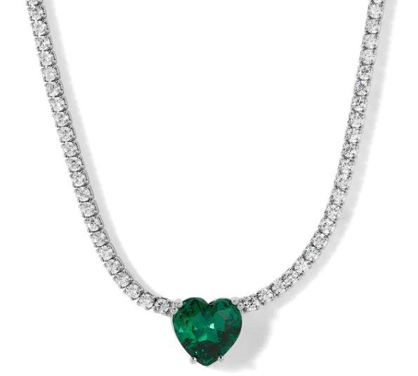 Simple tennis heart green necklace قلاده التينيس مع القلب الأخضر - just like diamonds