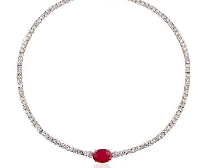 Simple tennis oval ruby necklace قلاده التينيس مع الروبي - just like diamonds