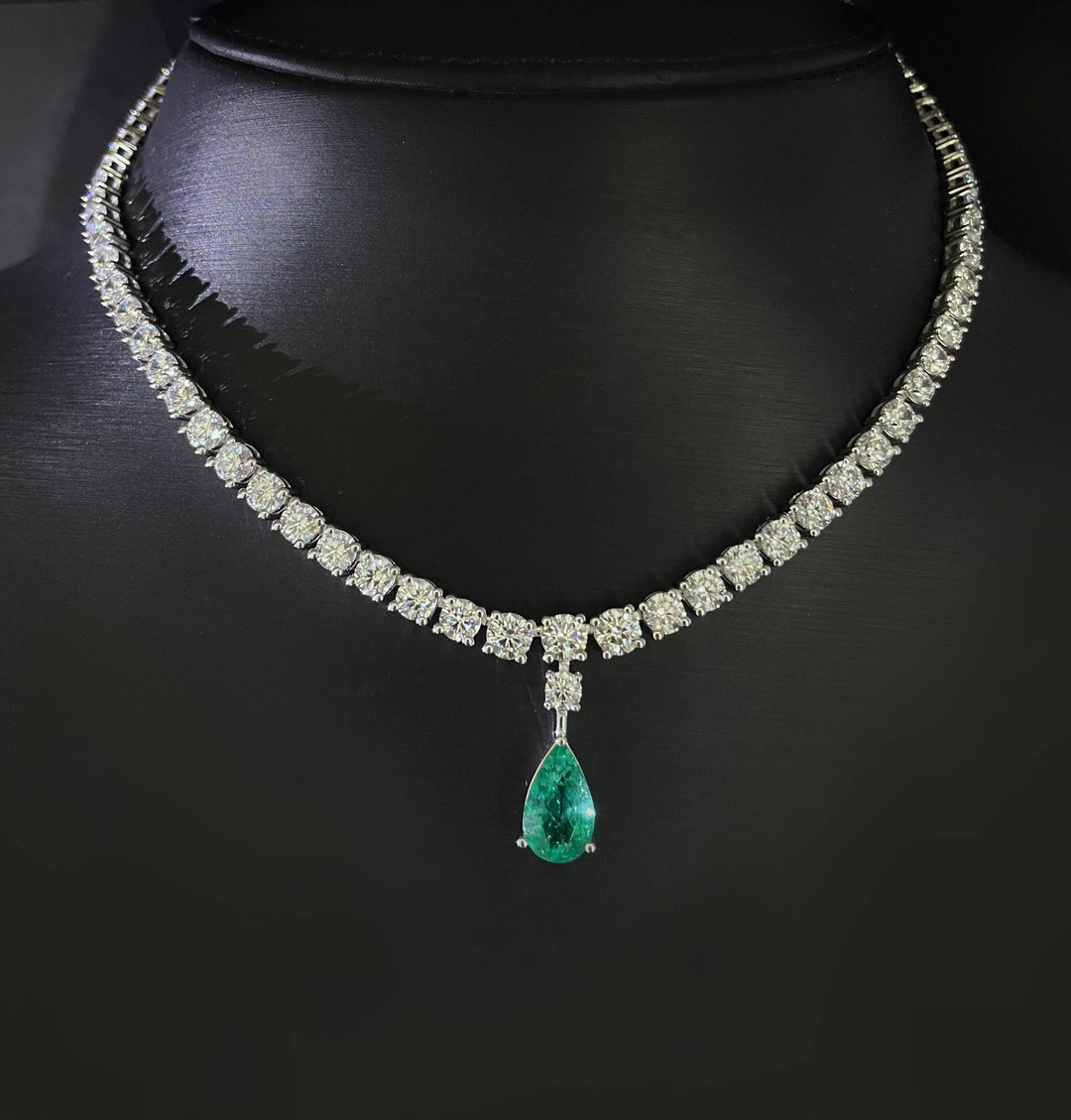 Tennis necklace with green pear قلاده التينيس مع الدمعة - just like diamonds