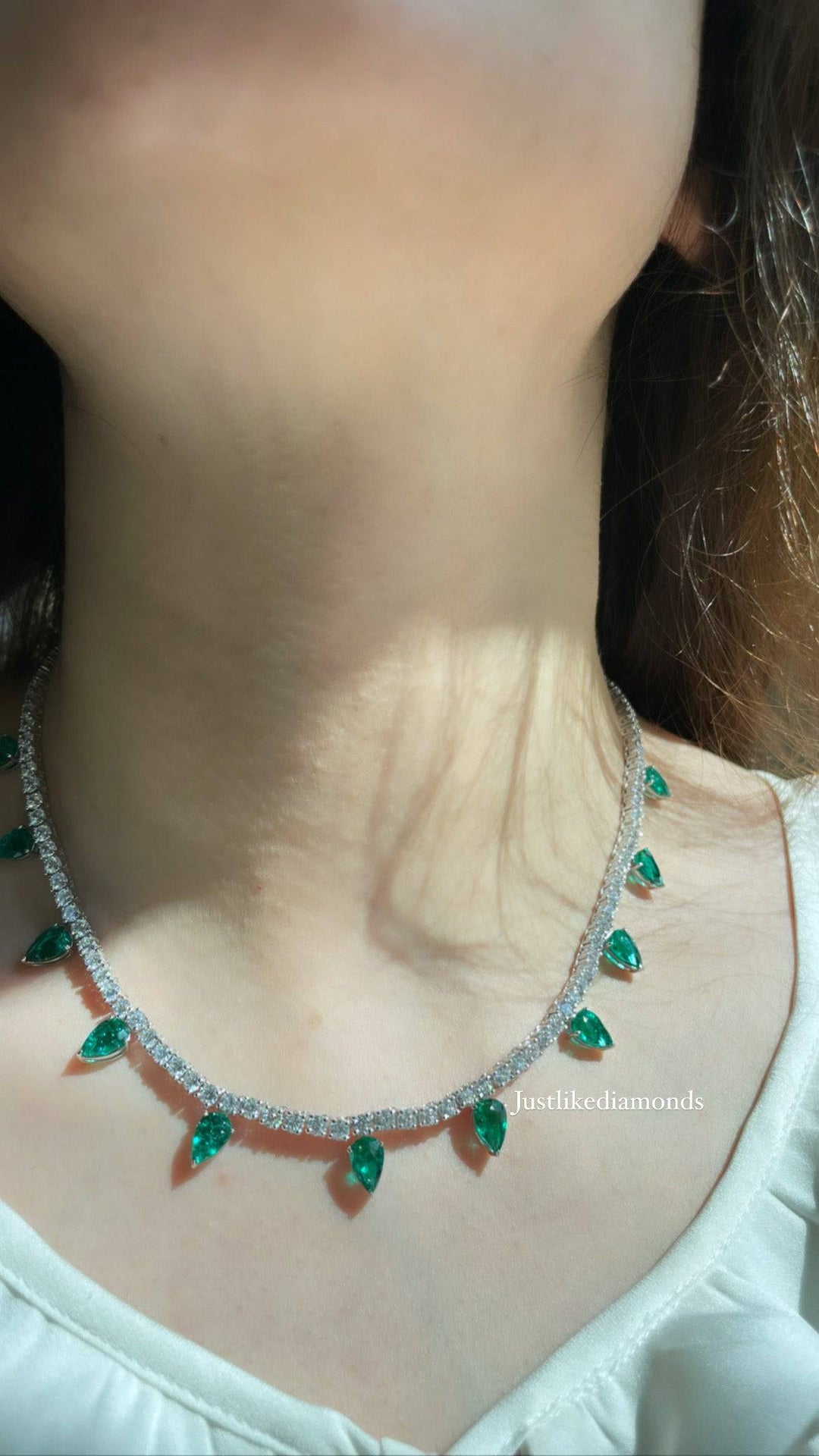 Tennis necklace with green pears قلاده التينيس مع الدمعات - just like diamonds