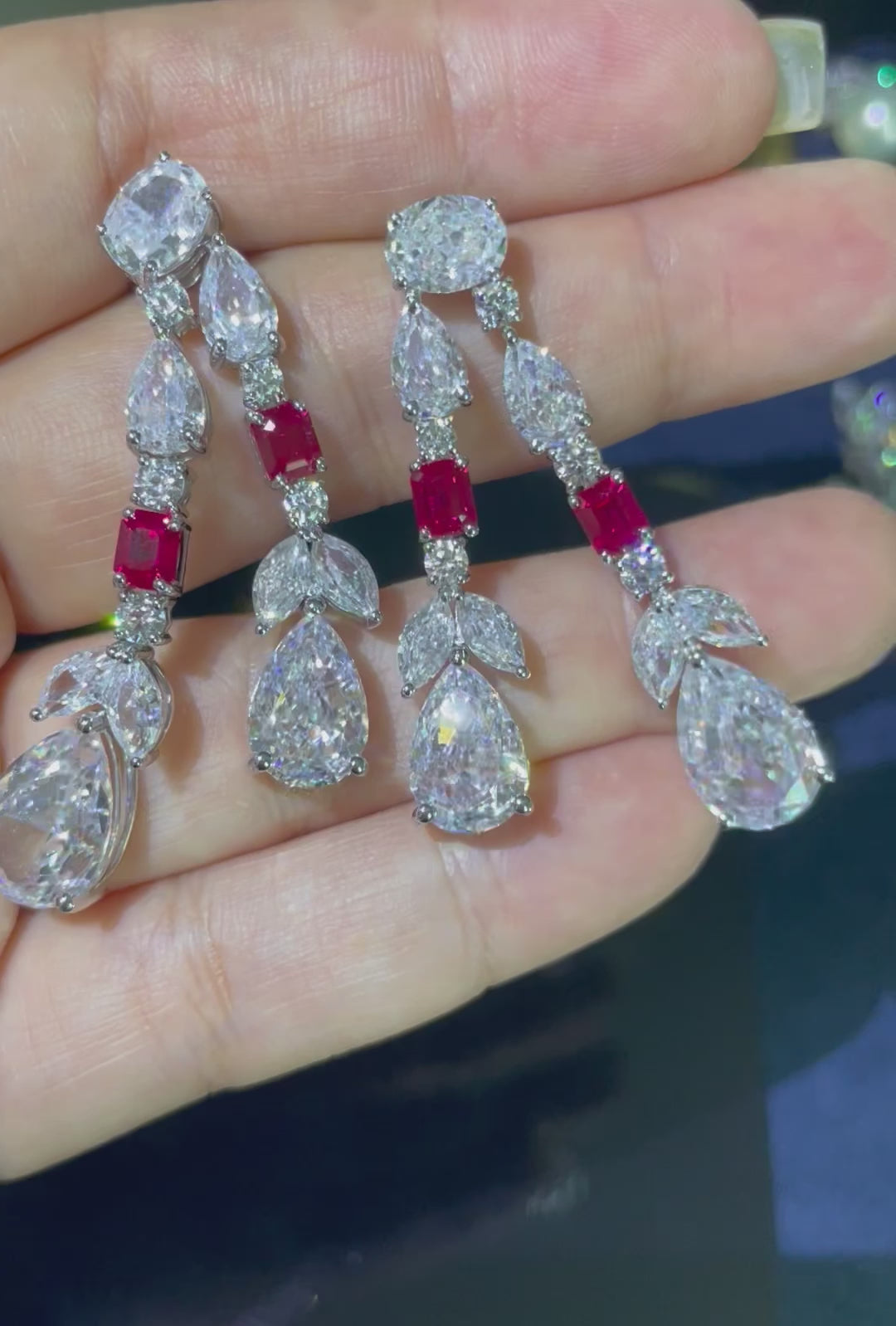 Two lines pink radiant earrings أقراط الراديانت الزهريه من صفين