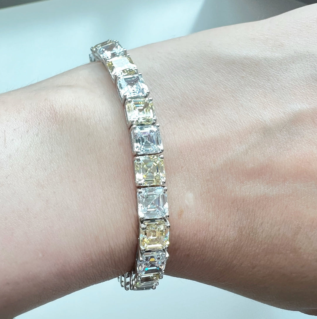 Asscher cut bracelet yellow/ white سوار بقصه الآشر ابيض أصفر - just like diamonds