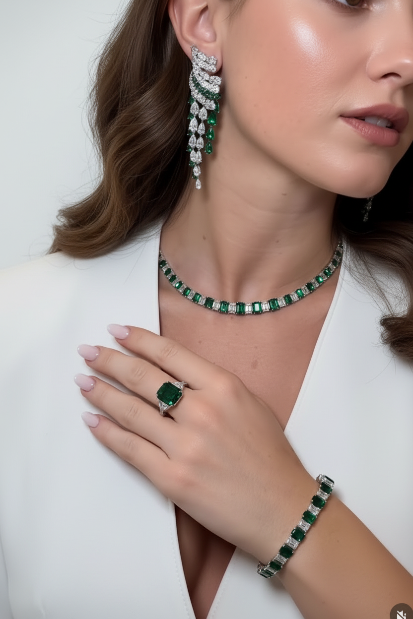 Green pears earrings أقراط دمعات باللون الاخضر