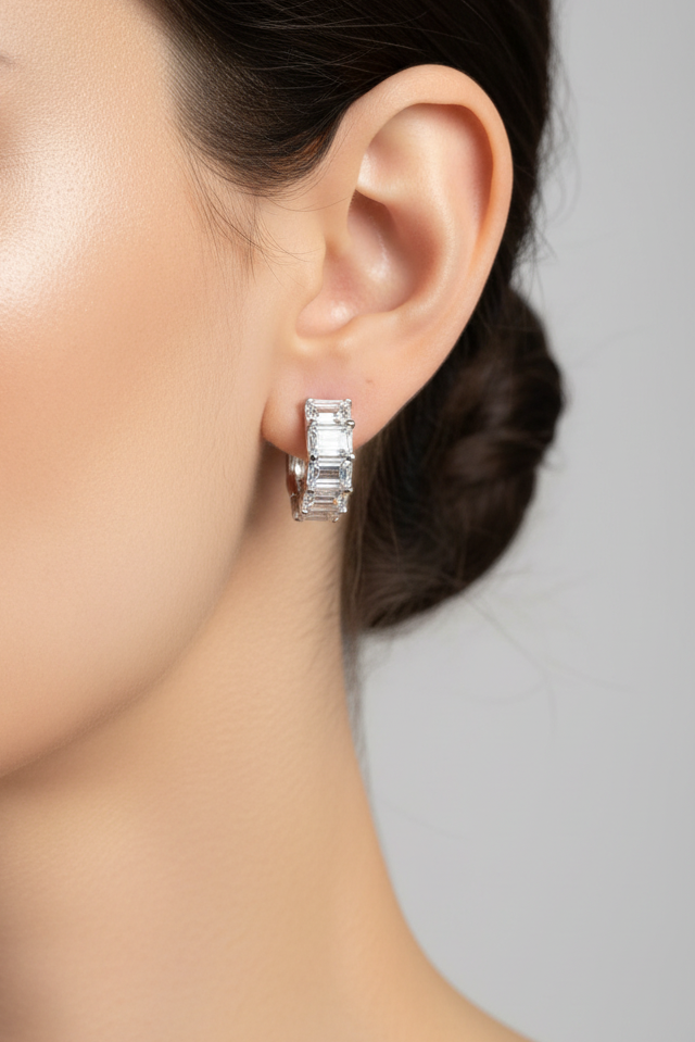 Emerald half hoop earrings أقراط ايميرالد نص هووب