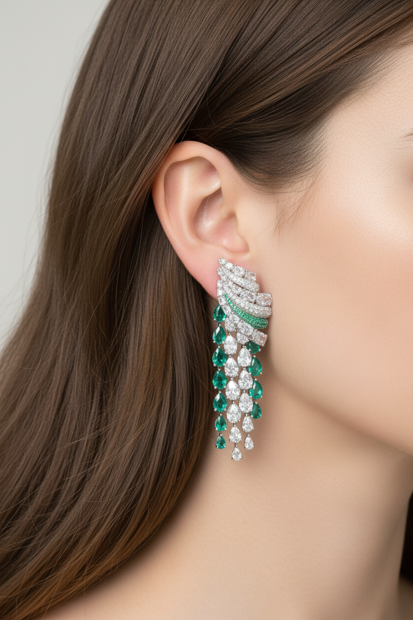 Green pears earrings أقراط دمعات باللون الاخضر