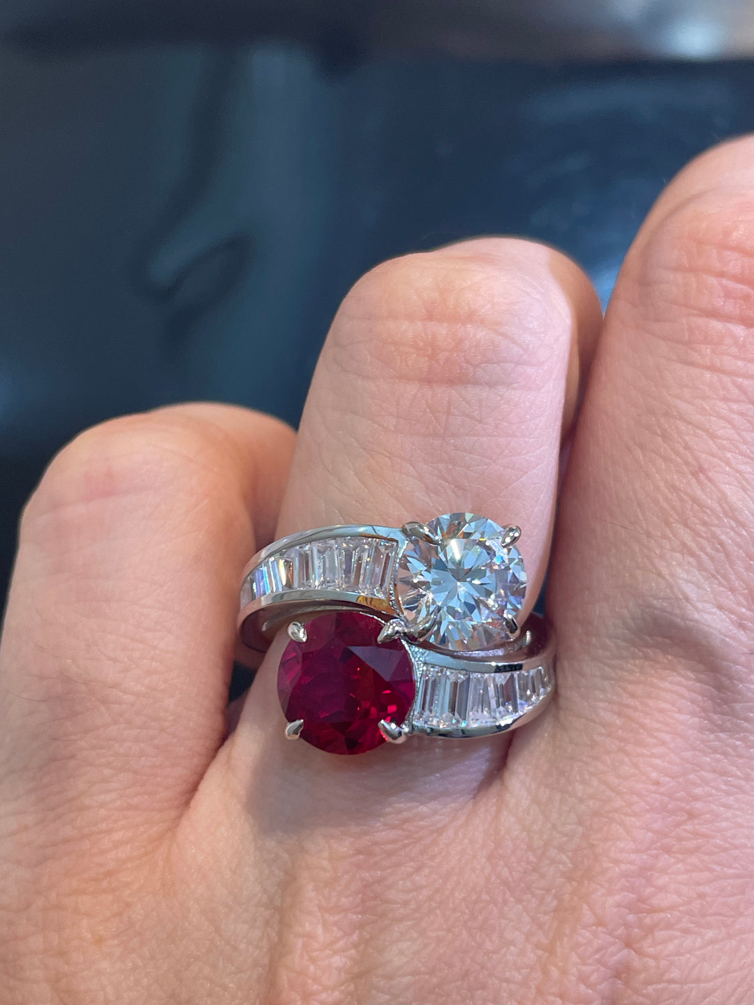 Red Ruby two stones ring  خاتم روبي بحجرين