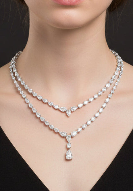 Two layers pear necklace عقد طبقتين من دمعات - just like diamonds