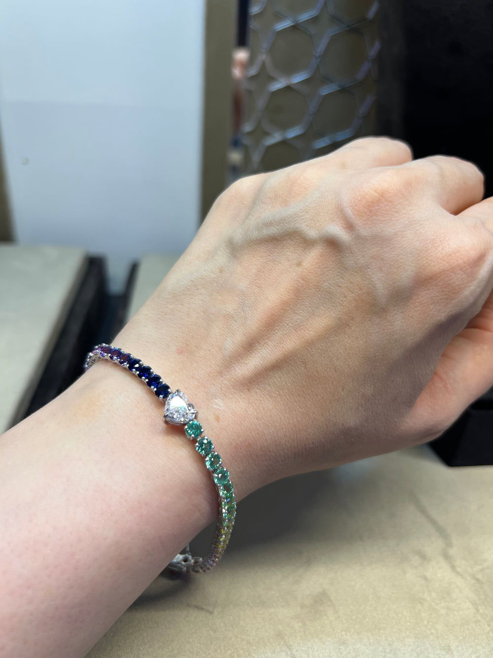 Rainbow Tennis Bracelet  round cut  سوار تينيس راوند قوس قزح - just like diamonds