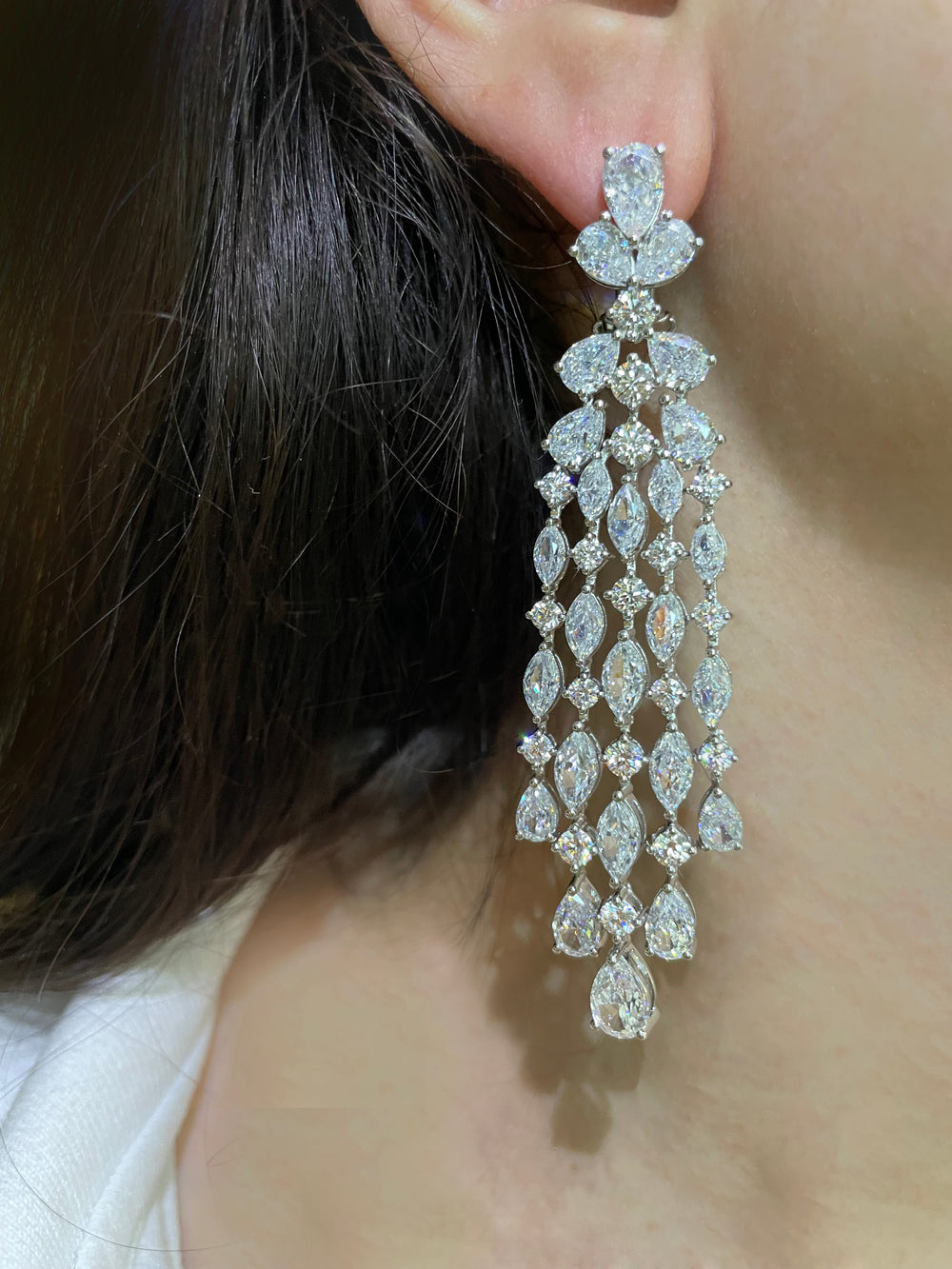 Pears and round cut  chandelier earrings أقراط الشاندليير بالراوند والدمعات - just like diamonds