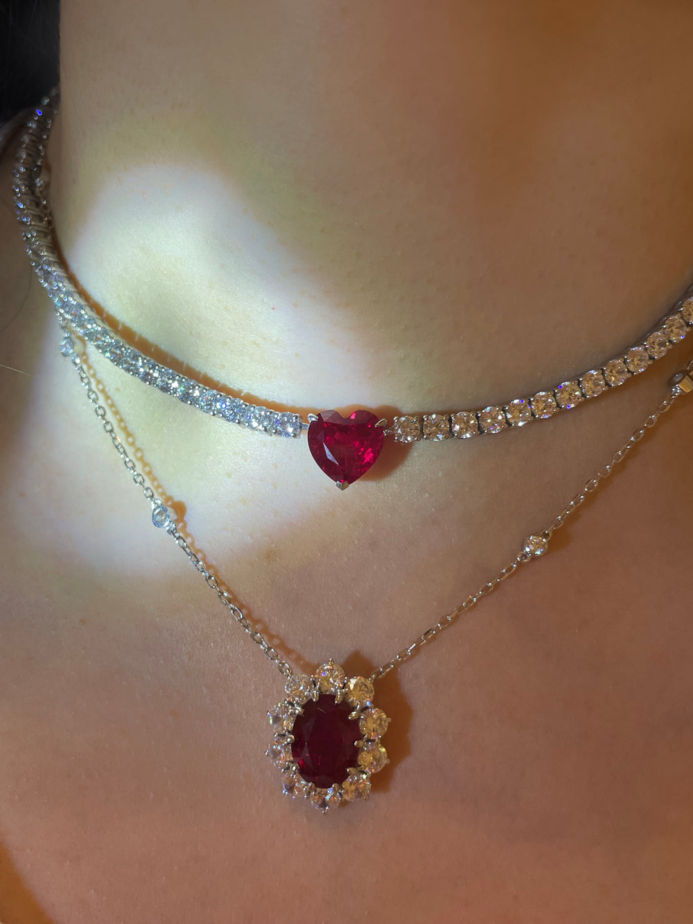 Tennis heart ruby necklace قلاده التينيس مع القلب الروبي - just like diamonds