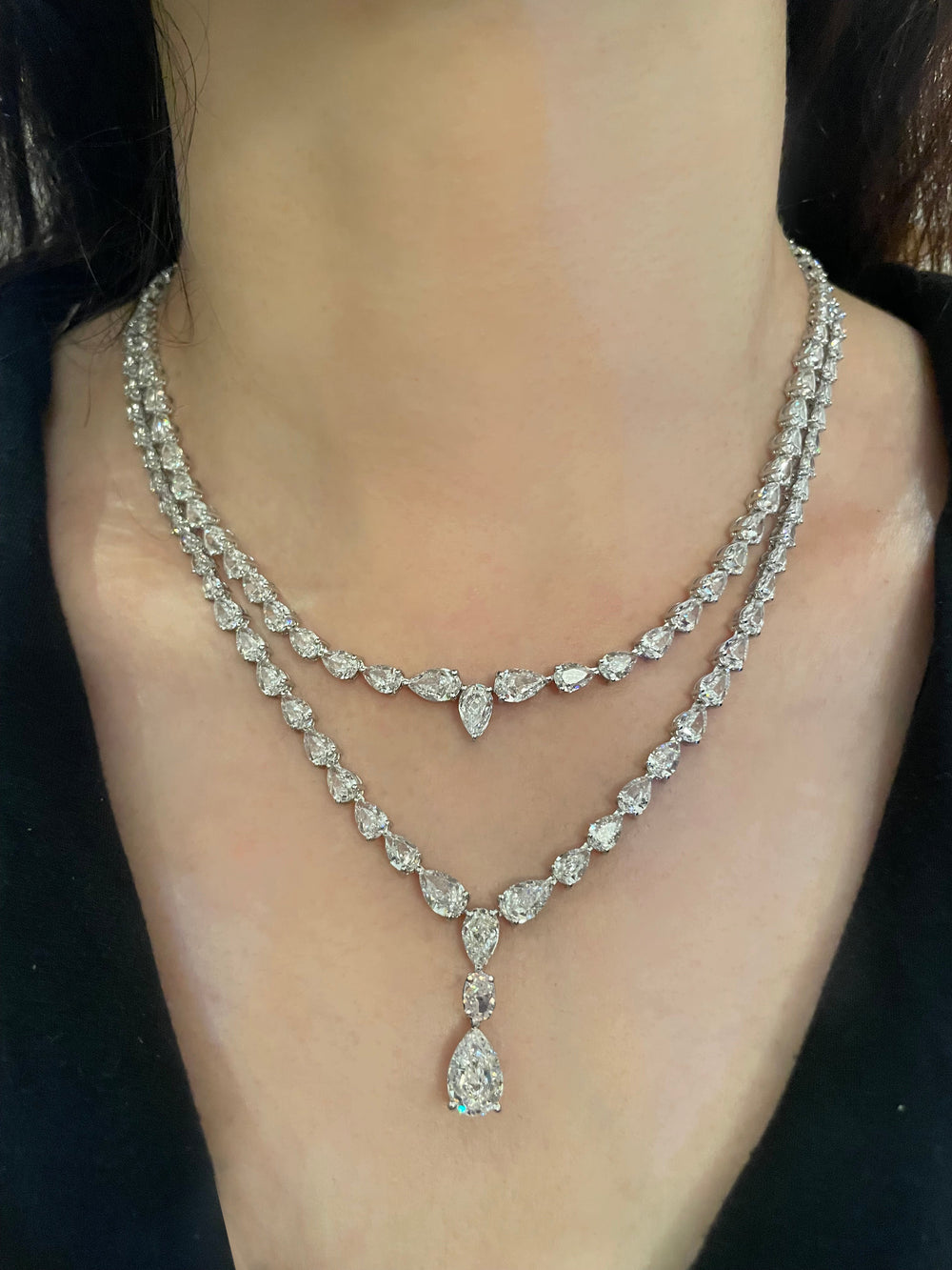 Two layers pear necklace عقد طبقتين من دمعات - just like diamonds