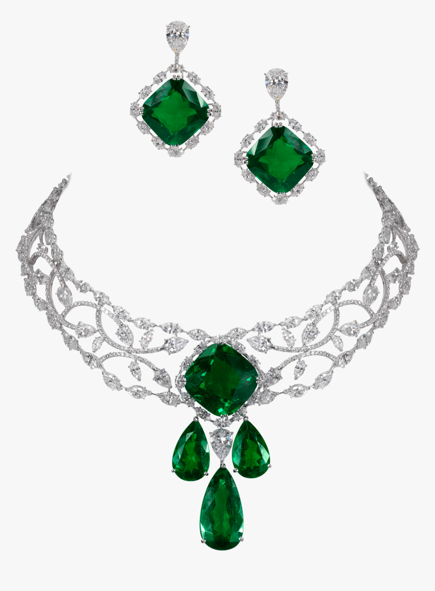 Green necklace with three emerald drops عقد أخضرمن ثلاث دمعات الايميرالد