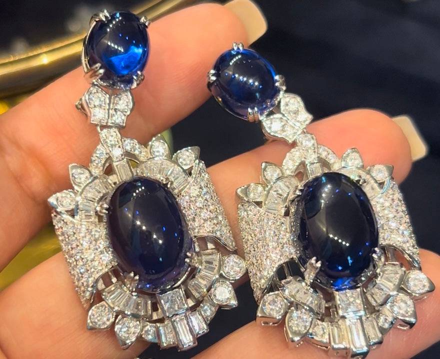 Cabochons blue earrings  أقراط  الزفير الكابيشون - just like diamonds