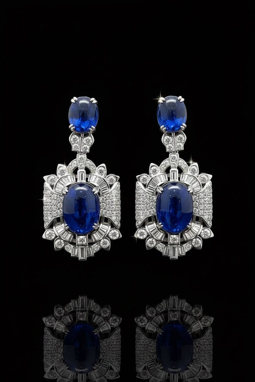 Cabochons blue earrings  أقراط  الزفير الكابيشون