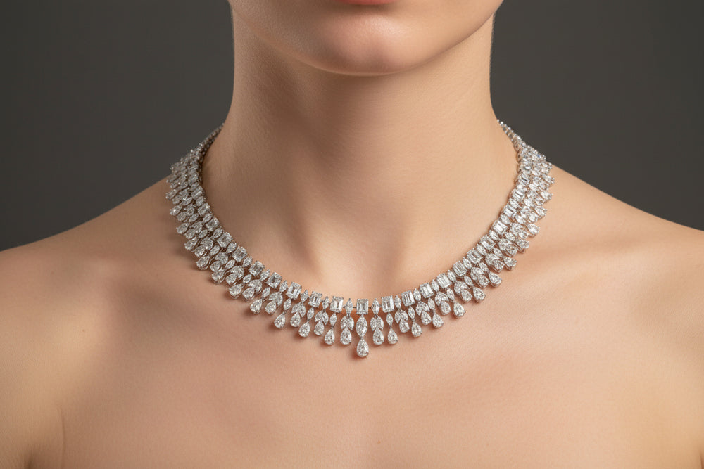 Diamond necklace on a black mannequin bust