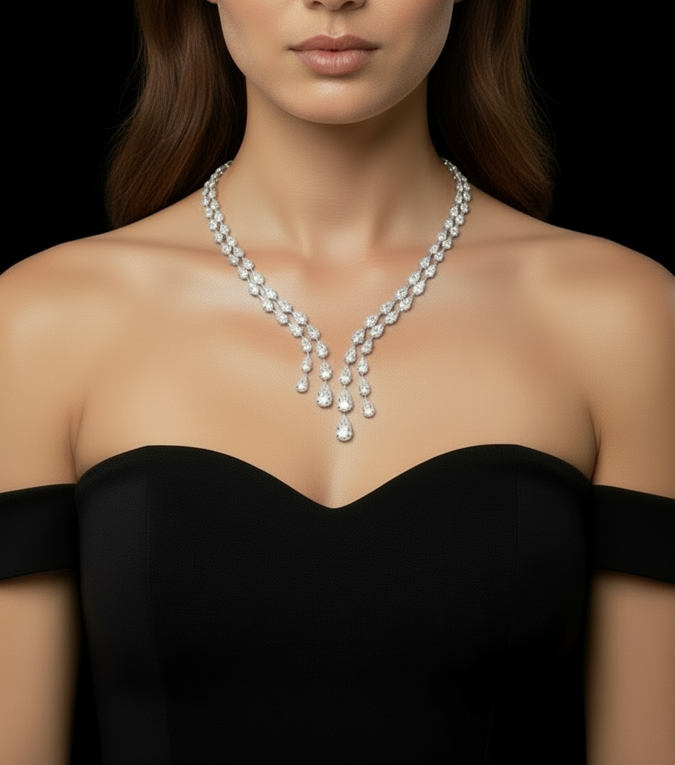 Collar double pears necklace  عقد طوق من دمعات - just like diamonds