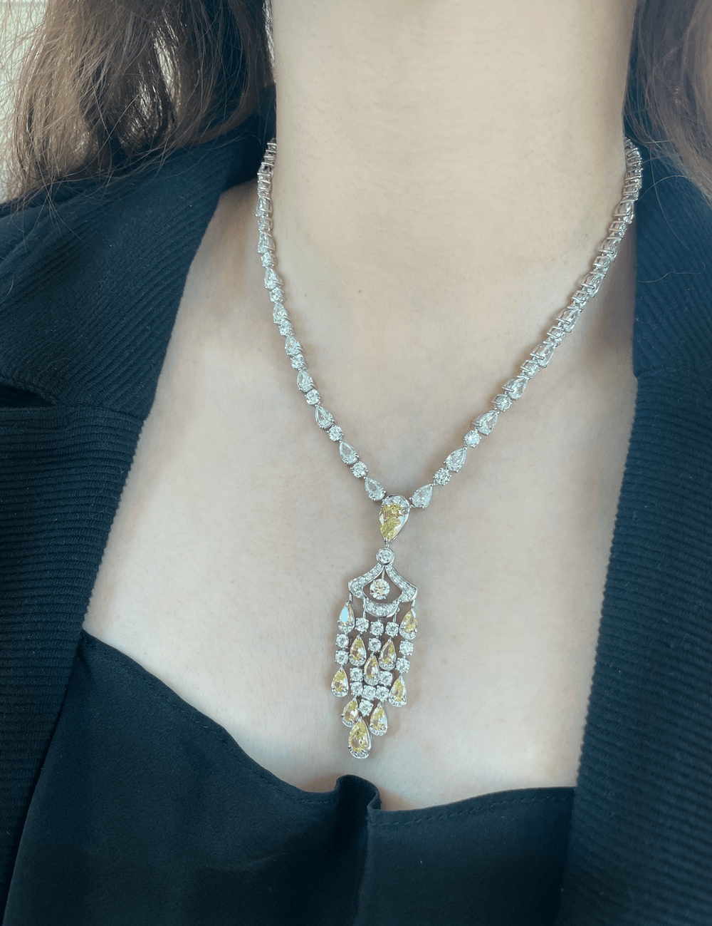 Designer style Yellow fancy Necklace عقد ديزاينر ستايل فانسي - just like diamonds