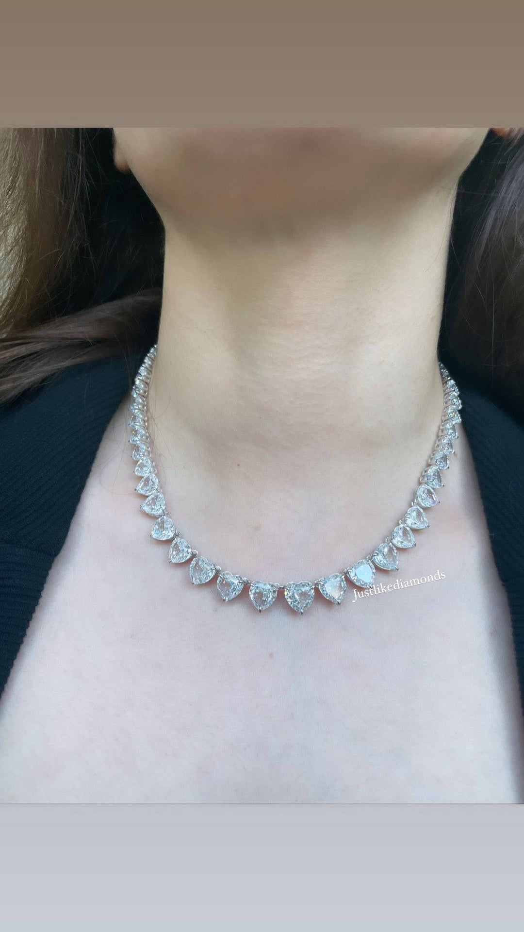 Hearts tennis necklace  قلادة تينيس القلوب بالحجم الكبير - just like diamonds