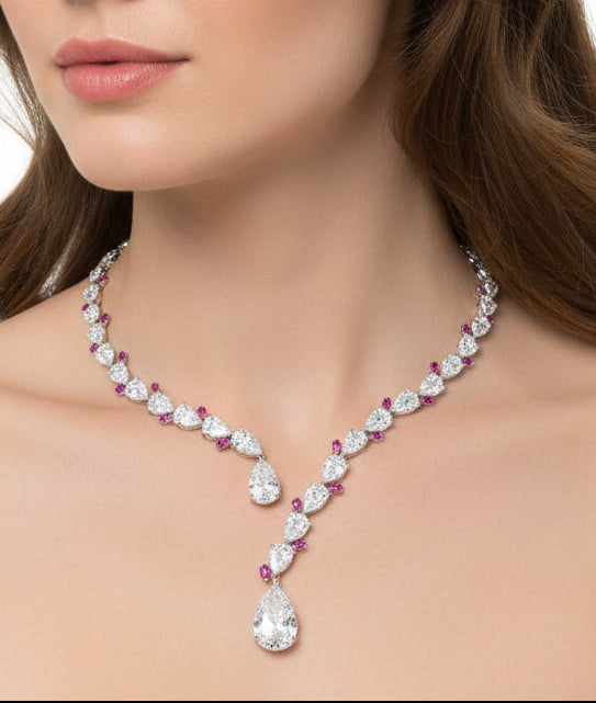 Pink collar pear necklace  عقد طوق من دمعات زهرية - just like diamonds