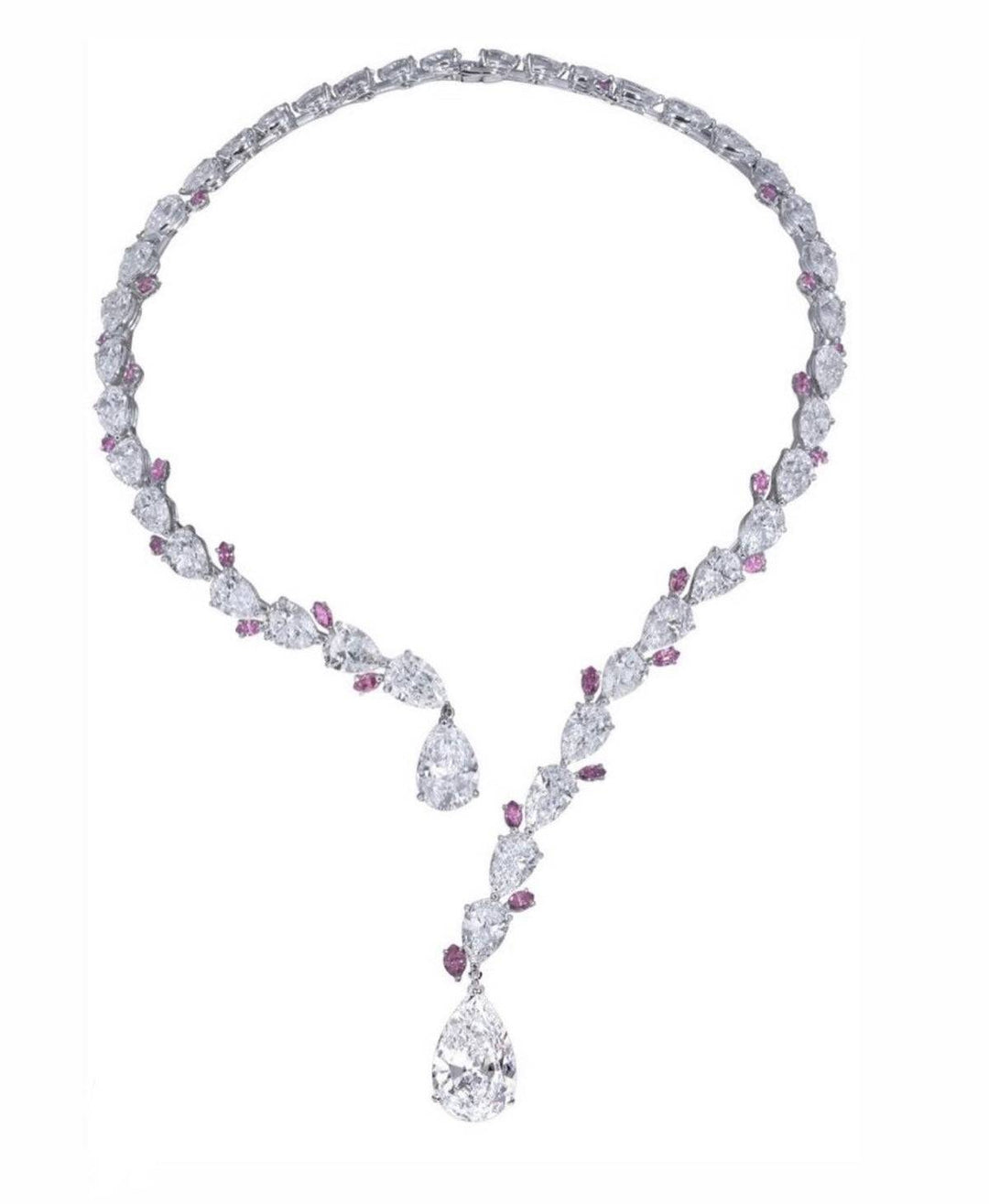 Pink collar pear necklace  عقد طوق من دمعات زهرية - just like diamonds