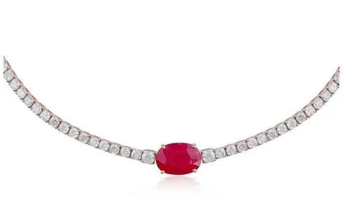 Simple tennis oval ruby necklace قلاده التينيس مع الروبي - just like diamonds