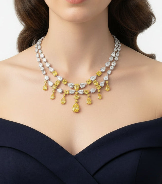 Two layers Yellow fancy Necklace عقد أصفر فانسي من طبقتين - just like diamonds