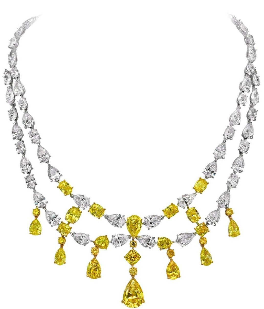 Two layers Yellow fancy Necklace عقد أصفر فانسي من طبقتين - just like diamonds