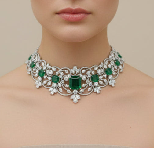Green chocker necklace with emerald  عقد تشوكر أخضرمع الايميرالد - just like diamonds