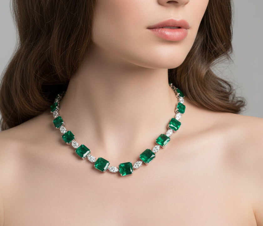 Marques with Green emerald  necklace 2 قلادة الماركيز والزمرد - just like diamonds