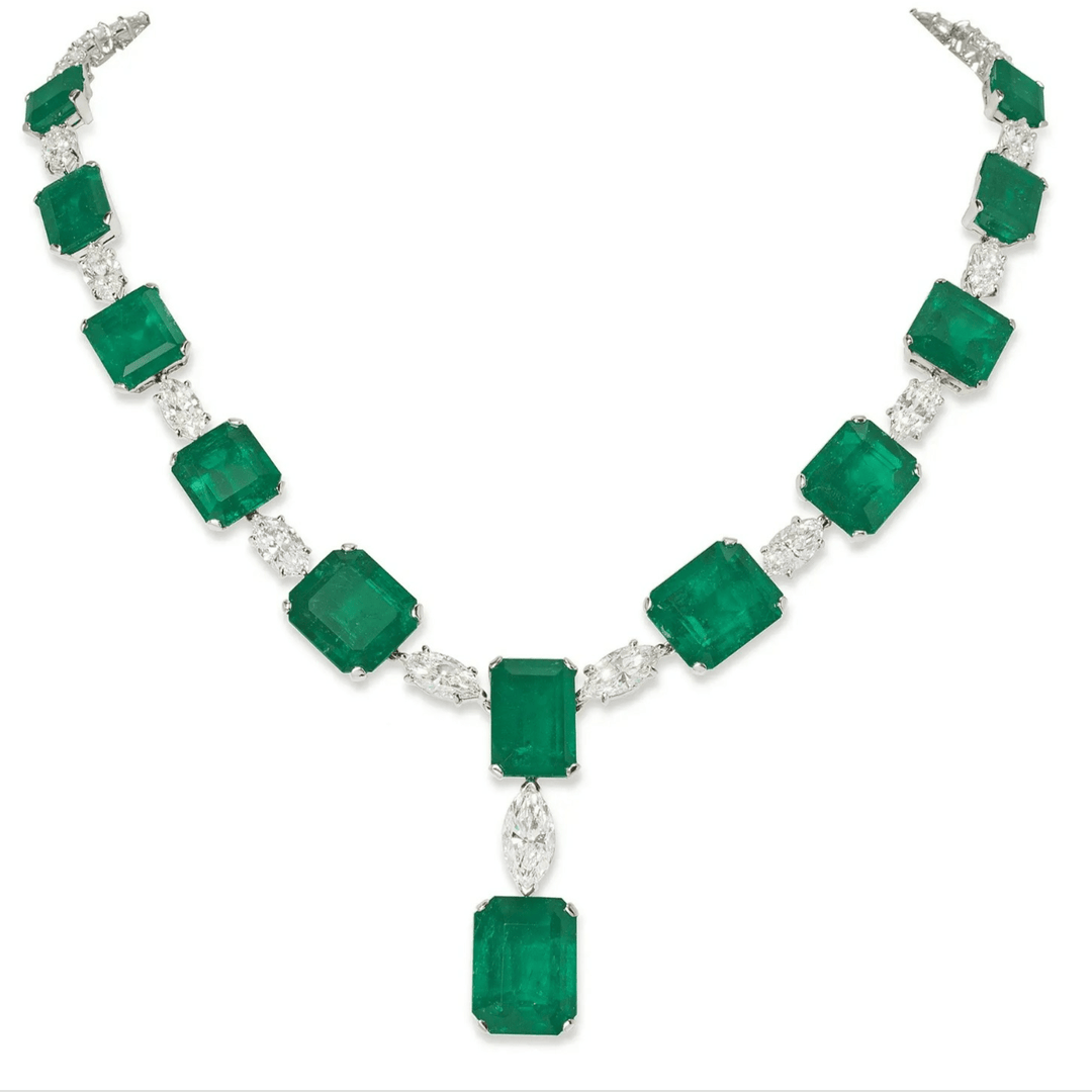 Marques with Green emerald  necklace قلادة الماركيز والزمرد - just like diamonds