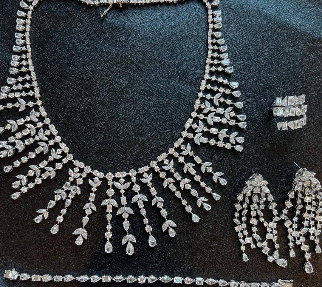 Royal white multi shaped stones عقد رويال كبير بأحجار مختلفه - just like diamonds