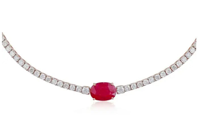 Simple tennis oval ruby necklace قلاده التينيس مع الروبي