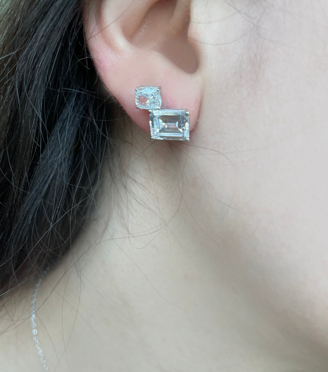 Emerald cut twins studs أقراط الايميرالد التوأم